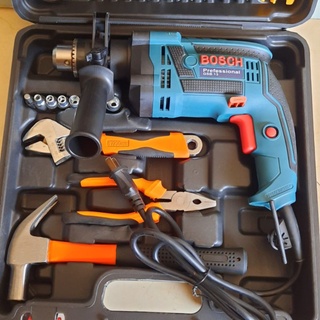 Máy khoan tường sắt gỗ bosh 13ly RE kèm bộ phụ kiện
