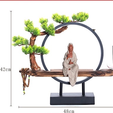 Tượng Phật Bà Quan Âm - Tháp hương chảy ngược Trang trí Thiền sáng tạo với đèn LED