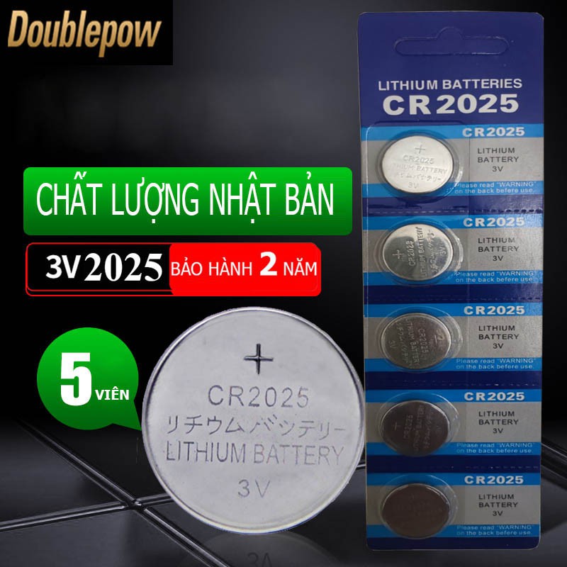 [Hàng chuẩn] Vỉ 5 viên pin CR2025 màu xanh Doublepow chuyên nghiệp dùng cho chìa khóa ô tô, CMOS, Bo mạch, thiết bị y tế