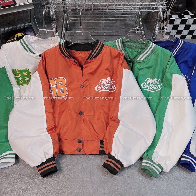 Áo Khoác Bomber Dù Quảng Châu 2 Lớp Form Croptop Rộng Dơi Tay Phồng Sọc in GB - DU3005