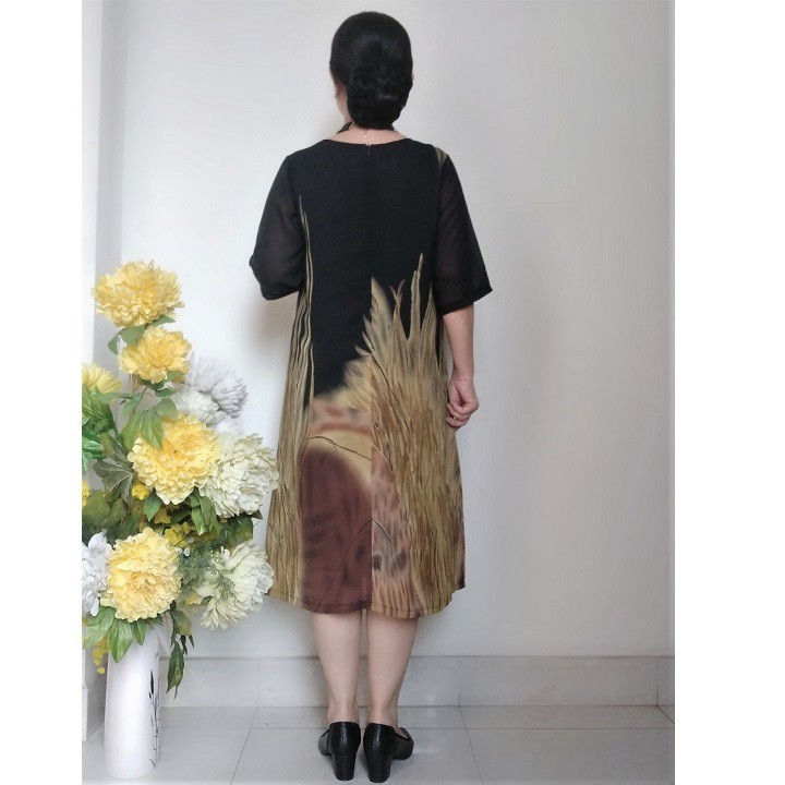 Váy Đầm Trung Niên - Voan Sang Trọng - Form A Rộng Che Bụng - Size 50Kg - 90Kg