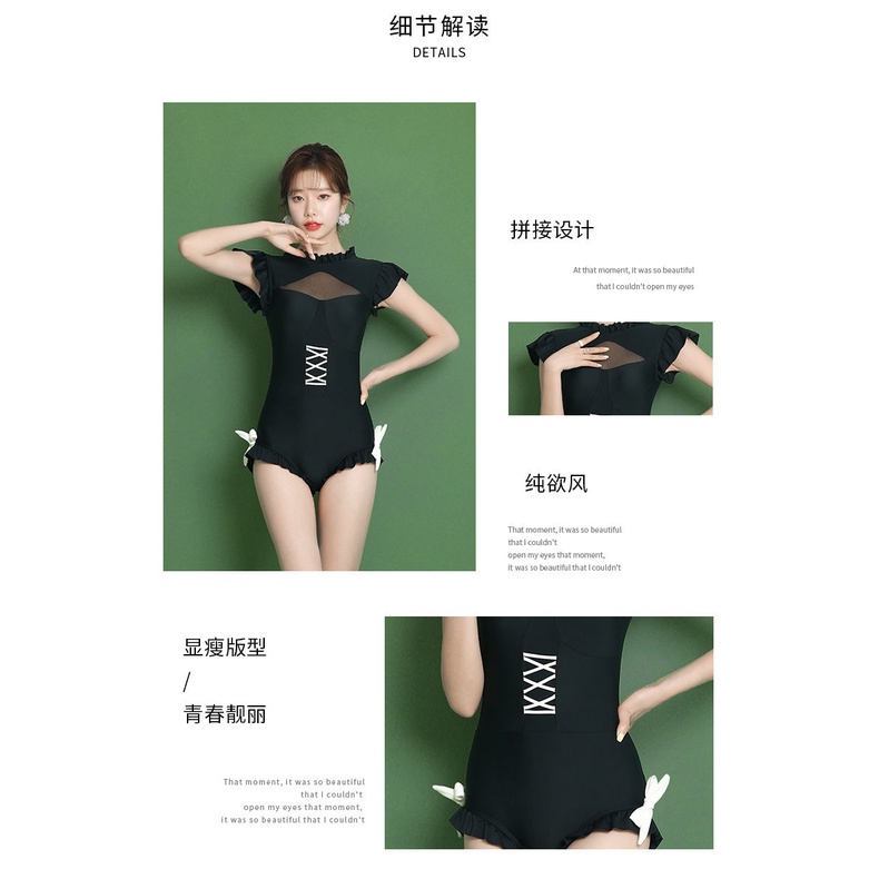 Bikini đi biển 1 mảnh liền thân lá sen cạnh ngắn tay áo bảo thủ phụ nữ áo tắm