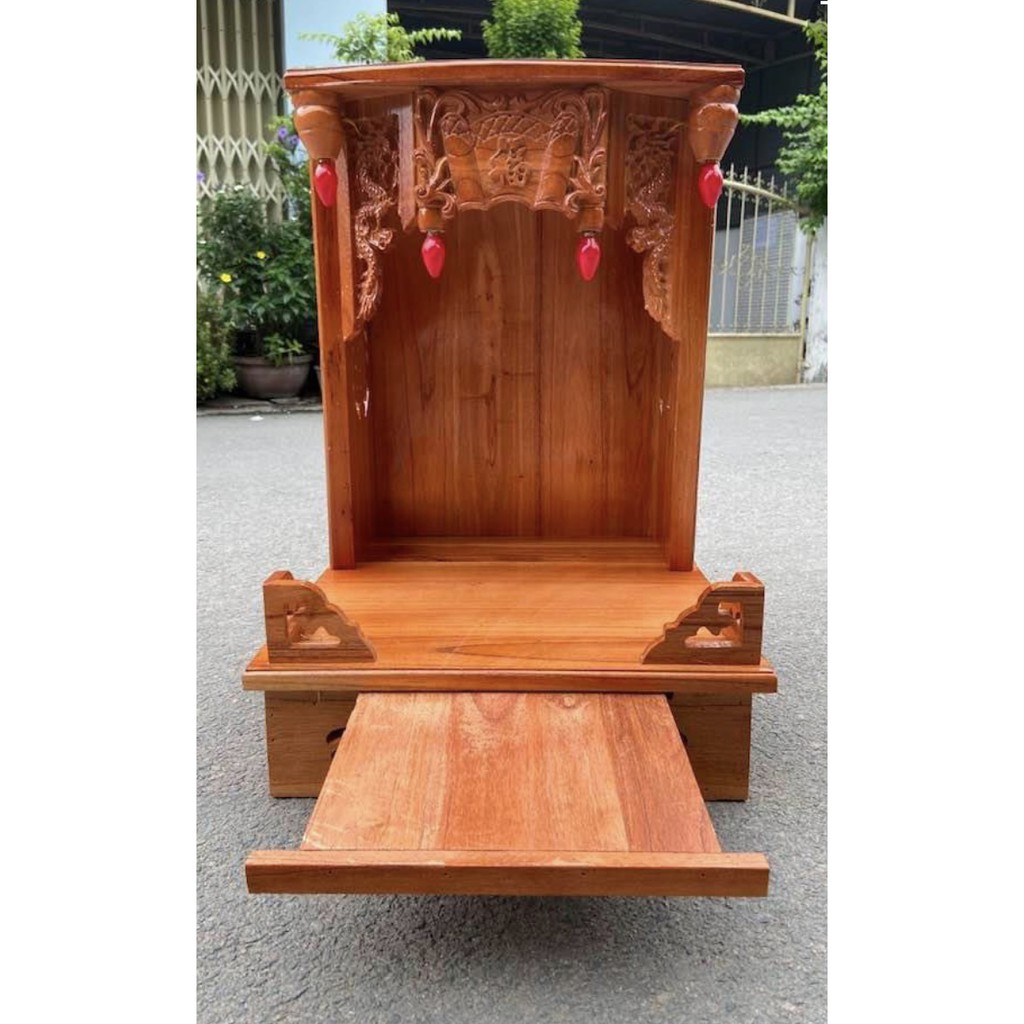 Bàn thờ thần tài ông địa gỗ xoan ngang 42cm x 60cm