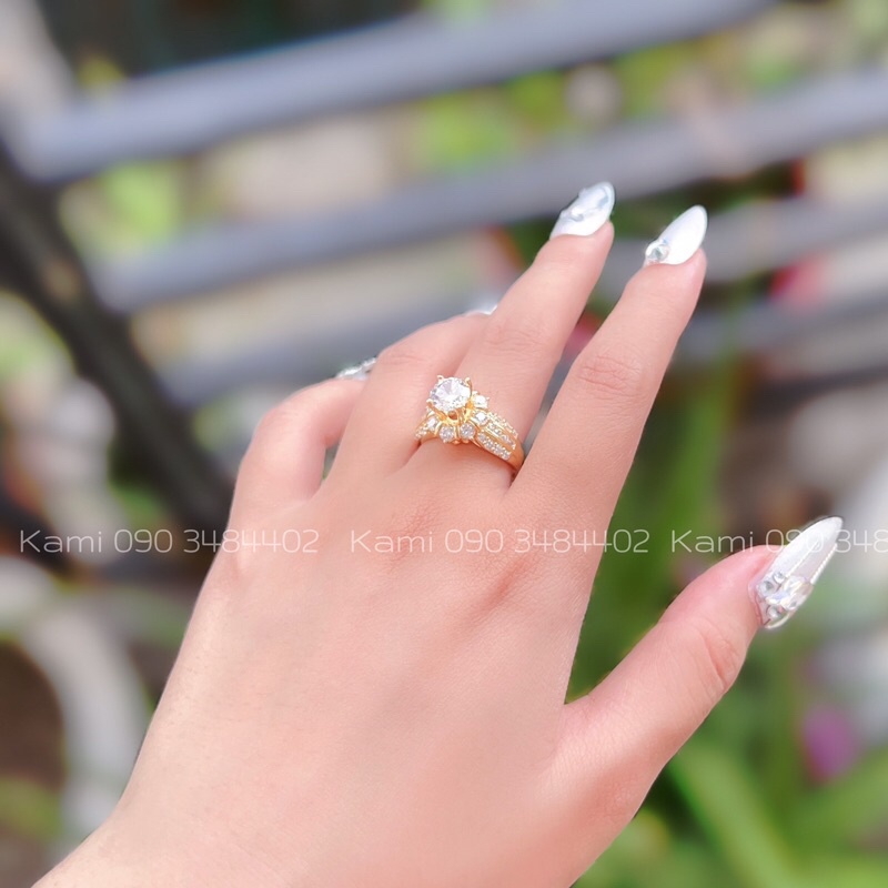 Nhẫn đồng non gắn hột lớn không đen Kami