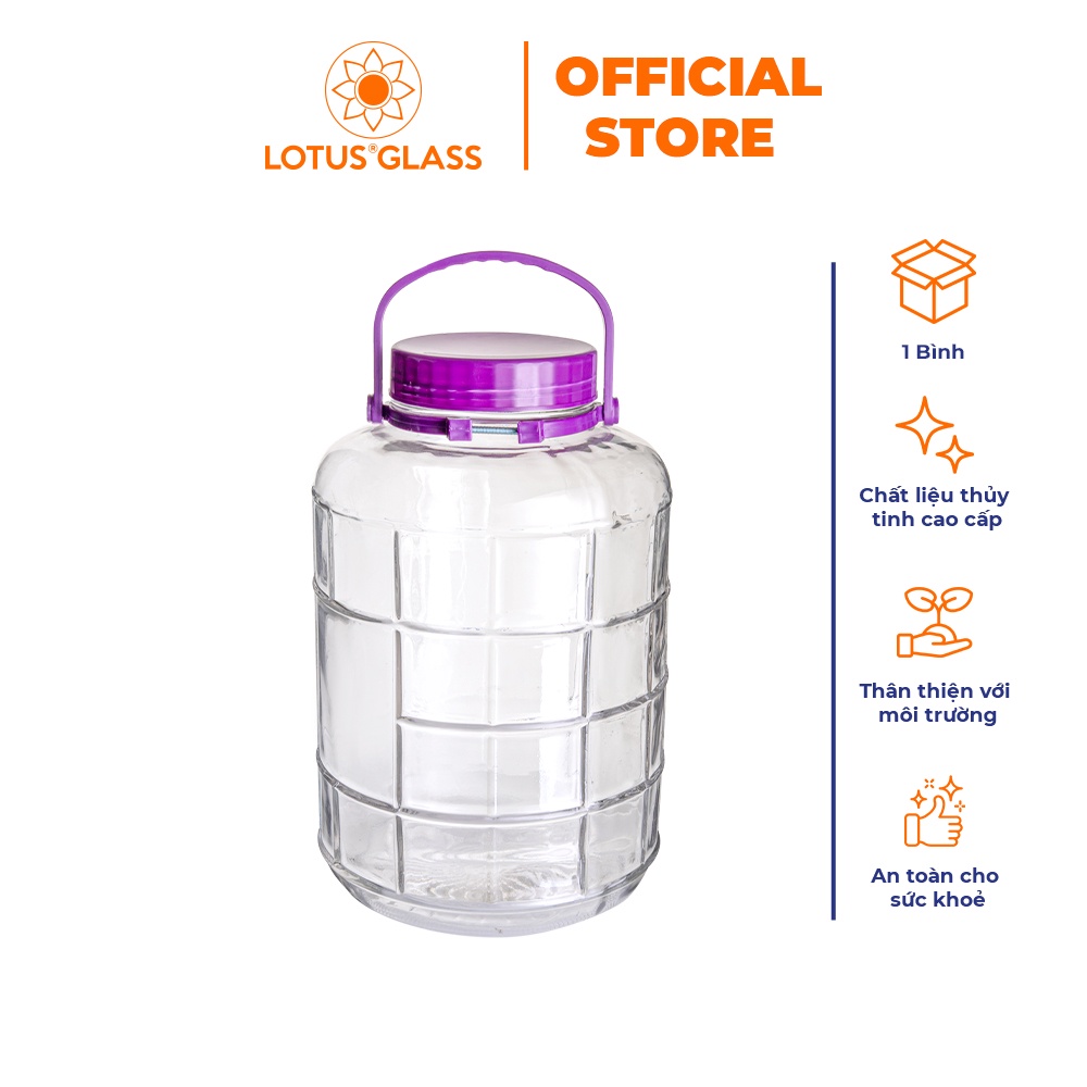 Bình ngâm sọc vuông quai tím thủy tinh LOTUS GLASS VTC098 trong suốt cao cấp, an toàn, dùng để ngâm sâm và trái cây