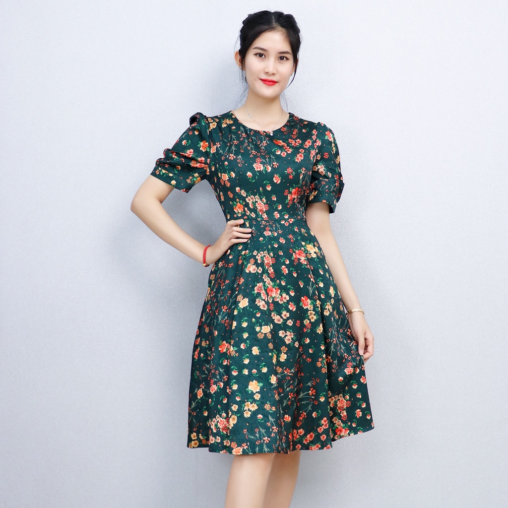 Đầm Xòe Dự Tiệc Công Sở Sang Trọng Bigsize AMYRA, Thiết Kế Dáng Xòe Tay Phồng Hoa Nhí Cao Cấp Đi Làm, Dự Tiệc DA192