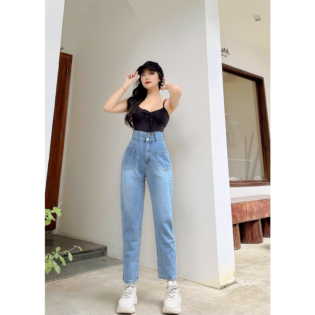 DEAL SỐC_Quần Jeans Nữ Ống Rộng 2 Hàng Khuy Cao Cấp OHS3900