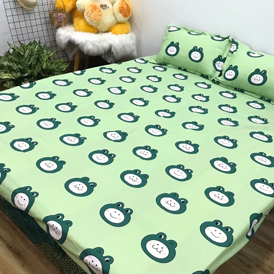 Bộ Ga gối Cotton Poly 3 Món Mẫu Ếch Xanh