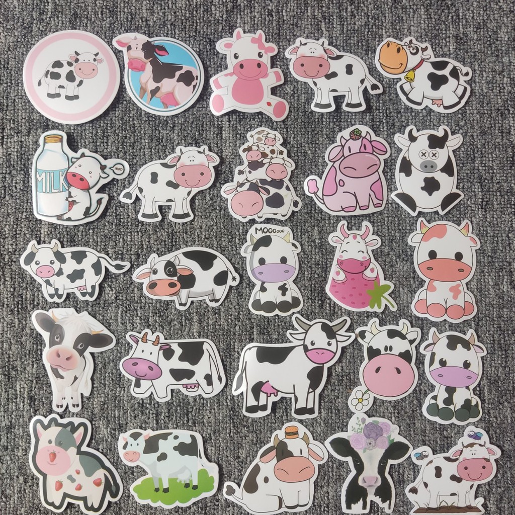 Set 45 Sticker Bò sữa dễ thương dán trang trí