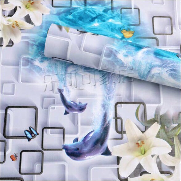 Cuộn 5M PVC giấy dán tường  - HOA LY TRẮNG CÓ CÁ HEO GR028