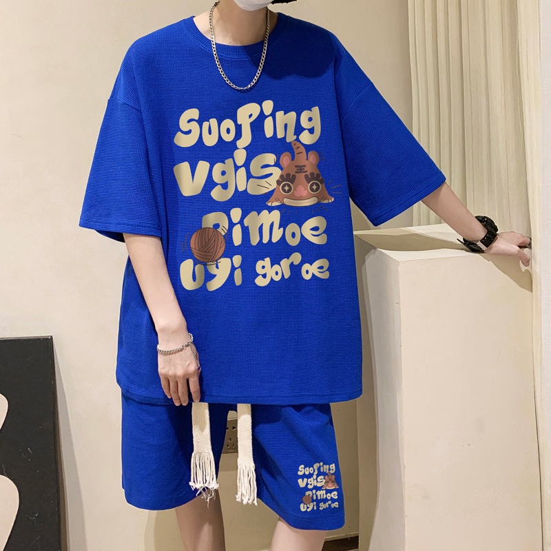 Ifnicefuture Cặp Áo Thun Và Quần Short Phong Cách waffle Cho Nam Và Nữ