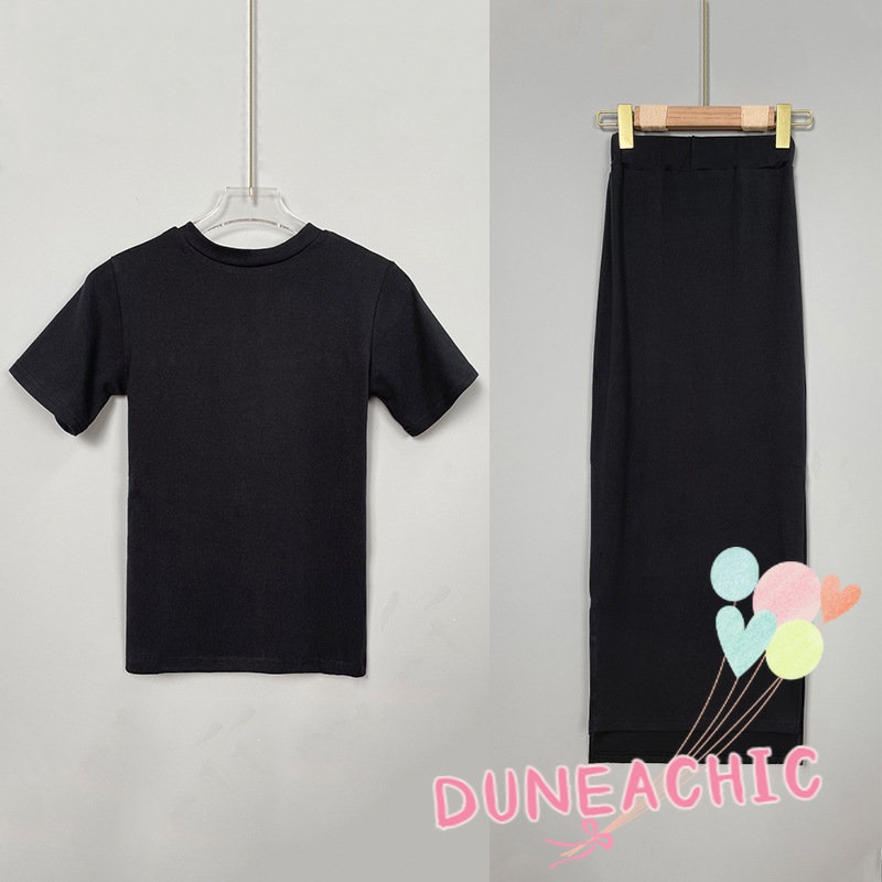 DUNEA Set đồ gồm áo thun ngắn tay và chân váy xẻ tà phong cách quyến rũ