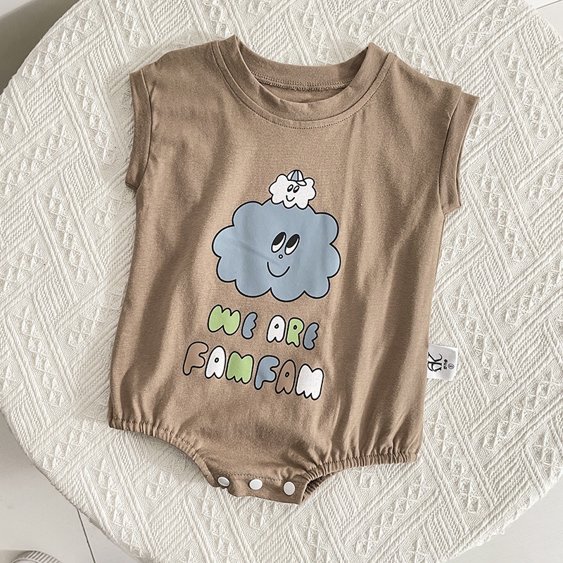 Áo Liền Quần Bằng Cotton Tay Ngắn Cổ Tròn In Hình Dễ Thương Thời Trang Mùa Hè 2022 Dành Cho Bé Trai Gái 0-2 Tuổi