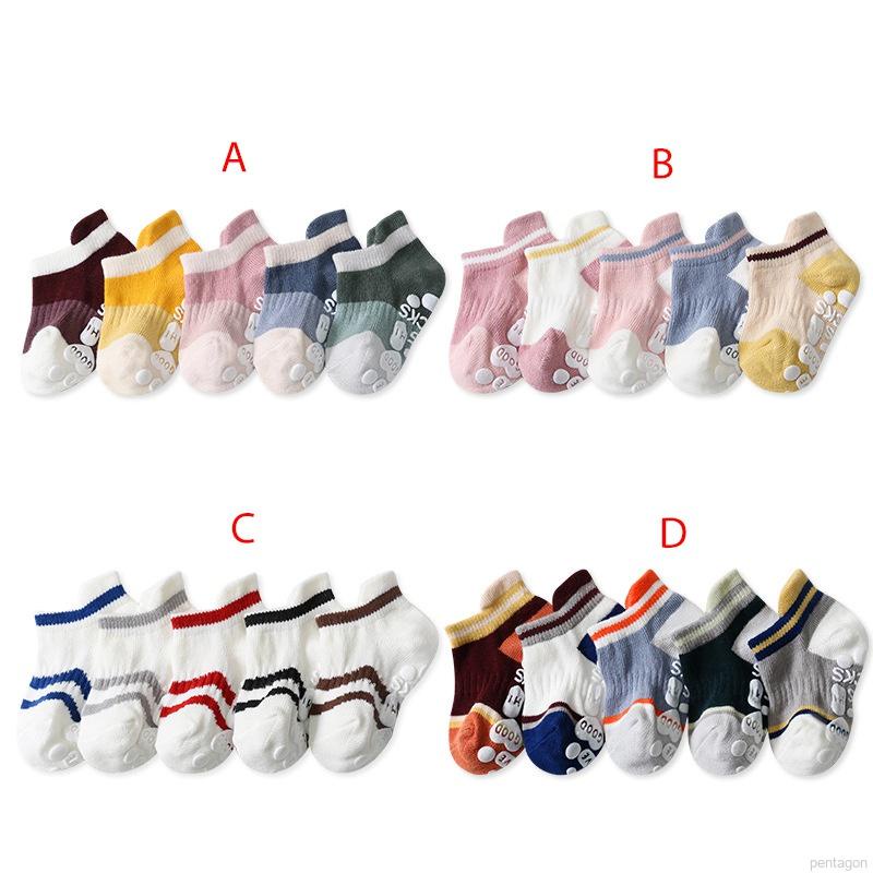5 đôi tất chống trượt họa tiết sọc dễ thương cho bé từ 0-12 tuổi