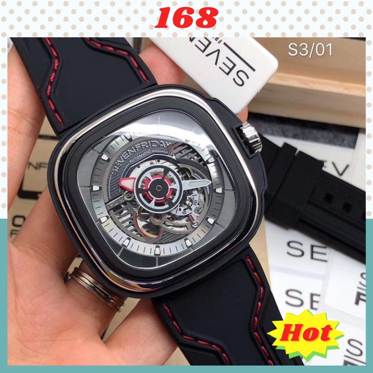 Đồng hồ nam thời trang, SF-S3-01, Automatic, Dây cao su, mặt vuông 47mm, bảo hành 24 tháng - donghokinhmat168