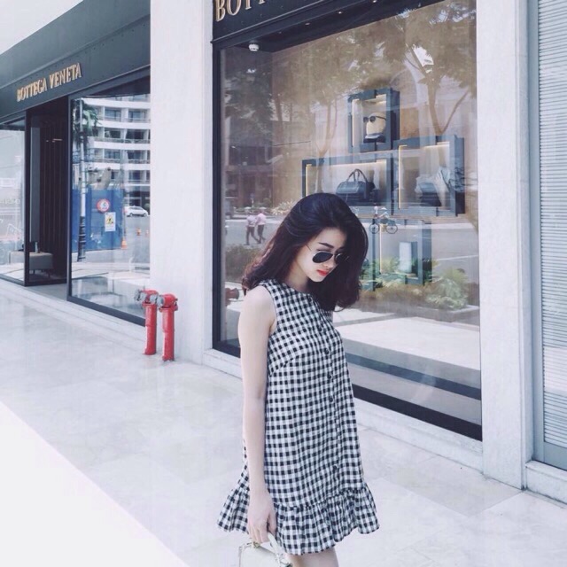 đầm caro kiểu sơmi đuôi cá