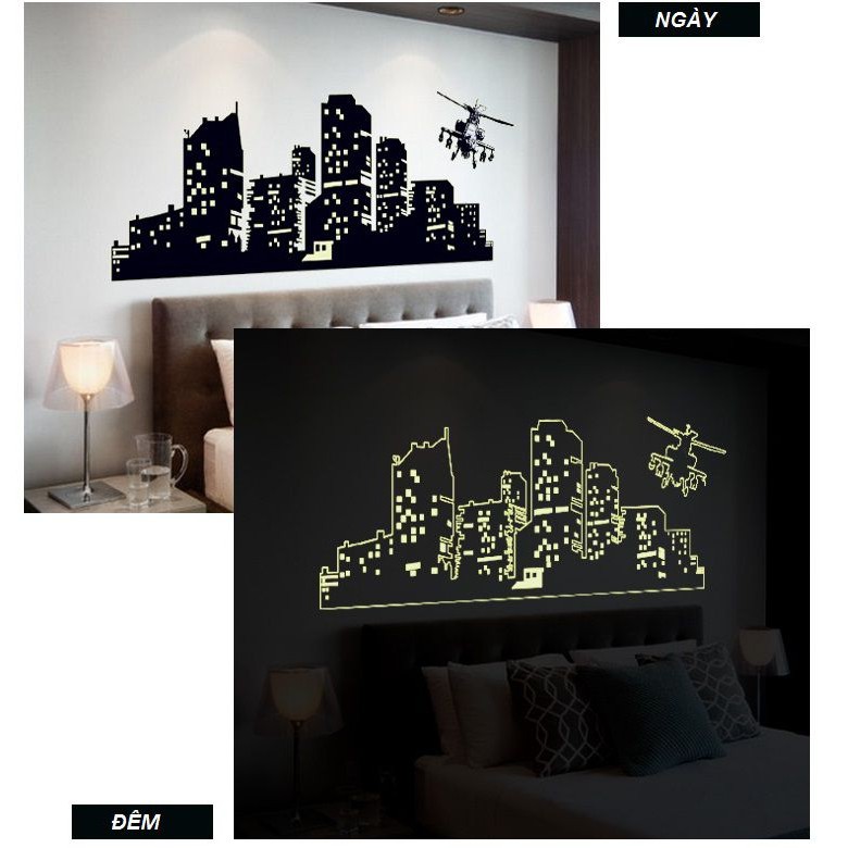 Decal dán tường Dạ quang Thành phố đêm 2 - PVC vinyl - DDQ013