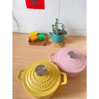 Nồi gang mini tráng men happiness size 14 cm