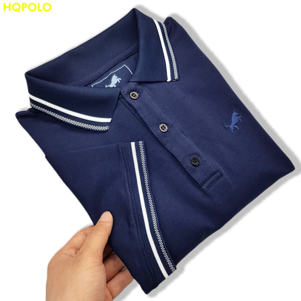 Áo thun Polo nam xanh than cổ bẻ phối vải cá sấu cotton xuất xịn, chuẩn form, sang trọng, trẻ trung và tinh tế - HQPOLO