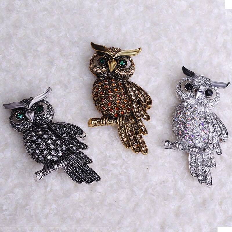 Vintage Owl Brooch Corsage Scarf Clip Crystal Parrots Brooches Lapel Pin Broches Jewelry Women Lady Sweater Hats Buckles