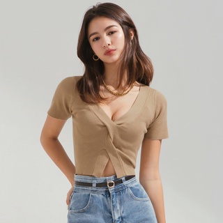 Áo croptop dệt kim xoắn ngực nữ Air Space 2210112002