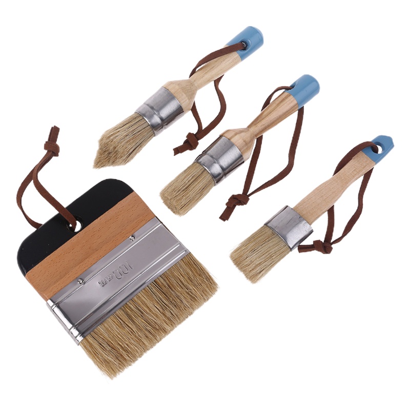 Set 4 cọ vẽ tranh sơn dầu cán gỗ đầu tròn tiện dụng