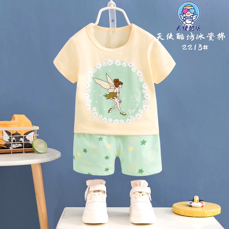 Bộ Bé Gái Hàng Quảng Châu Tianshi Xuất Hàn Cotton Mềm Thấm Hút Tốt Bộ Quần Áo Bé Gái In Hình Dễ Thương Mẫu Mới 2021