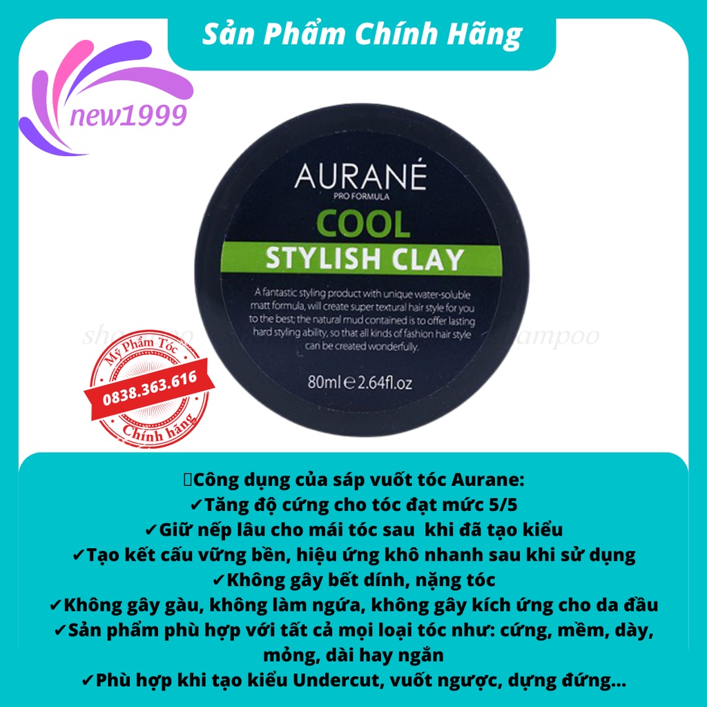 Sáp vuốt tóc Aurane Cool Stylish Clay 80ml tạo kiểu tóc nhập khẩu Pháp cao cấp
