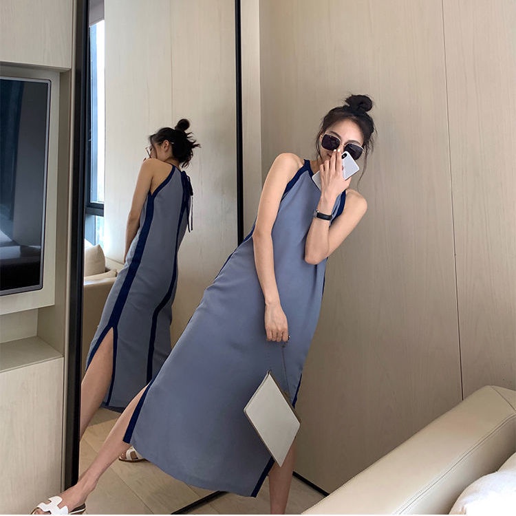 Đầm dài qua gối sát nách dáng rộng thiết kế hở vai thời trang mùa hè cho nữ