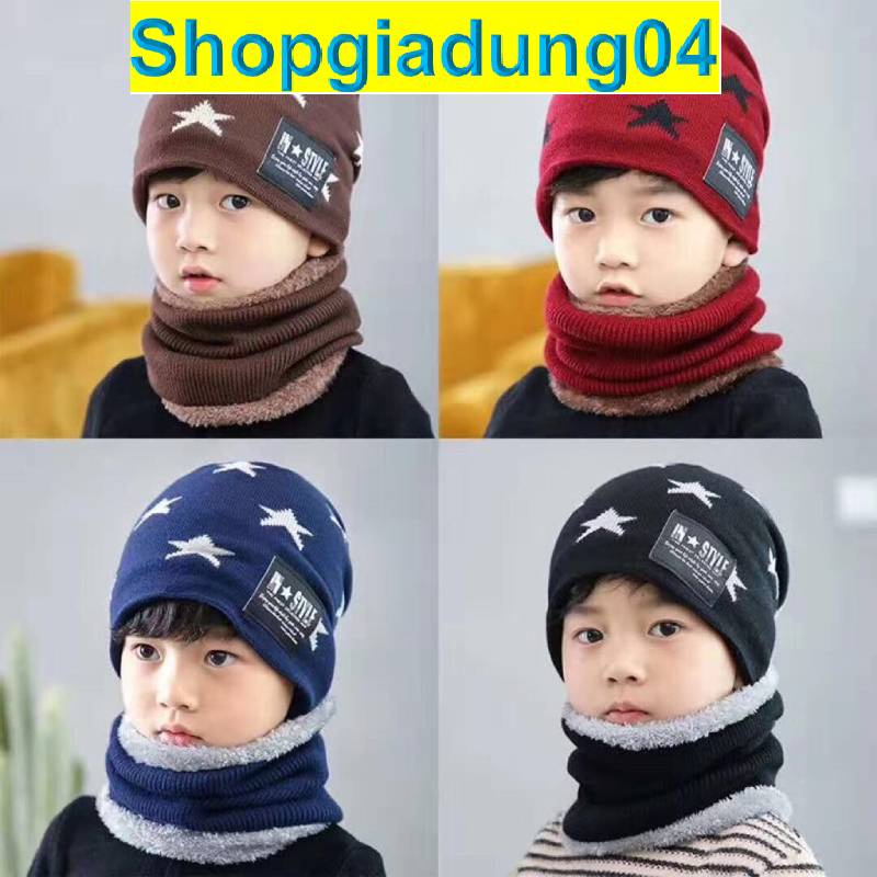 Mũ Len Cho Bé❤️CAM KẾT CHẤT LƯỢNG❤️Mũ Kèm Khăn Quàng Cổ Mẫu Ngôi Sao