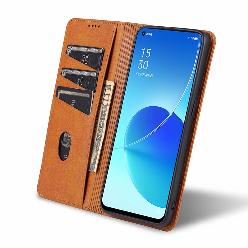 Bao da điện thoại kiểu ví có ngăn đựng thẻ và khoá từ tính cho Oppo Reno 6 Pro Reno 6 Pro 5G