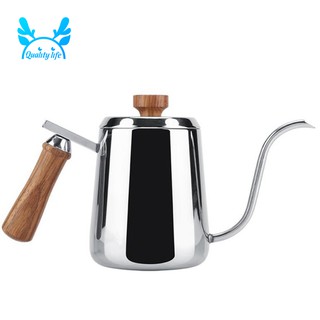 600Ml Stainless Steel Wooden Handle Drip Long Gooseneck Spout Kettle Moka Coffee Tea Pot