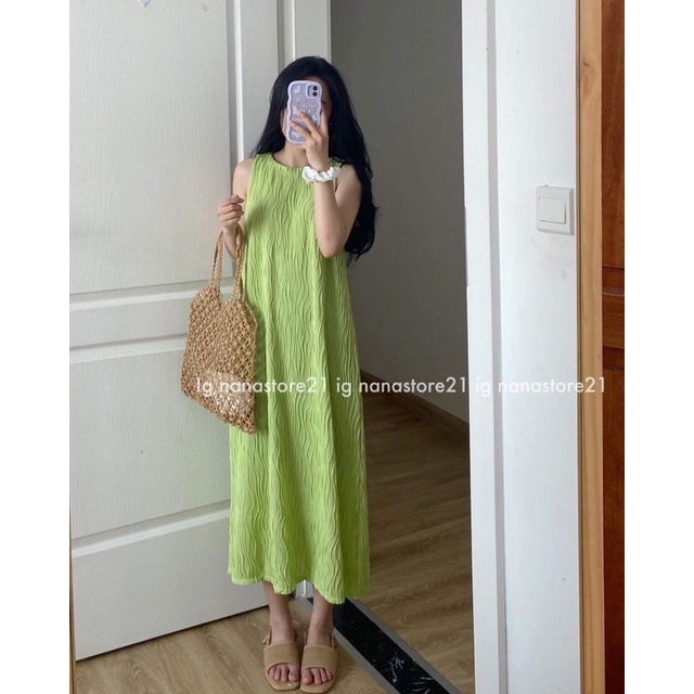 CÓ SĂN- ẢNH THẬT)Váy sát nách hoạ tiết lượn sóng Nana21