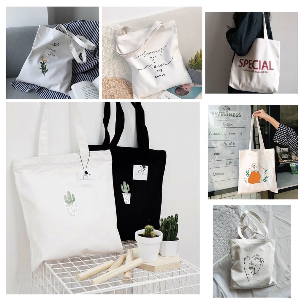 Túi tote vải canvas đi học,đi làm nhiều hình hot trend có khóa miệng tiện dụng hàng chất lượng