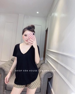 Áo phông cổ tim cộc tay cho nữ