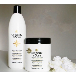 [MACCADAMIA] Combo Cặp Dầu Gội Kem Hấp Ủ Dưỡng Sâu Phục Hồi Tóc  Argan RR Line ARGAN STAR 1000ml*2