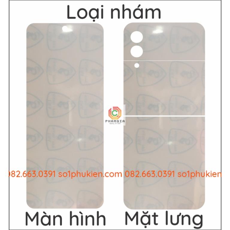 Dán PPF Samsung Z Flip 3 loại trong, nhám dành cho màn hình, mặt lưng, full body