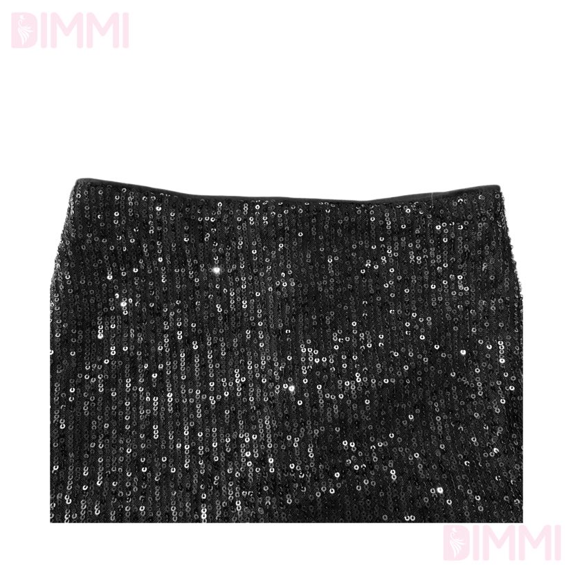 Set Áo Lông Và Chân Váy Sequin Viền Lông