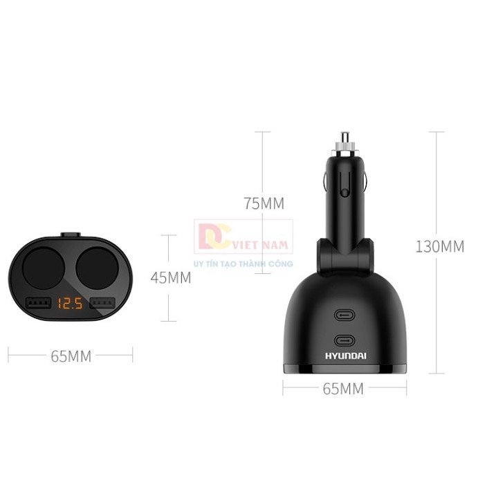 Sản Phẩm Bộ chia tẩu sạc cao cấp trên ô tô, thương hiệu Hyundai HY-16 - Hàng cao cấp .