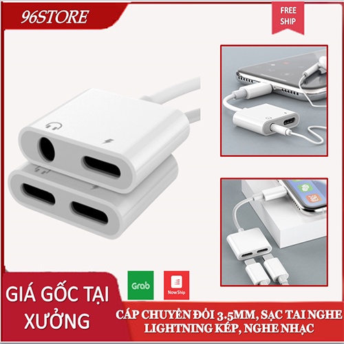 Cáp chuyển đổi 3.5mm, sạc tai nghe Lightning kép, nghe nhạc