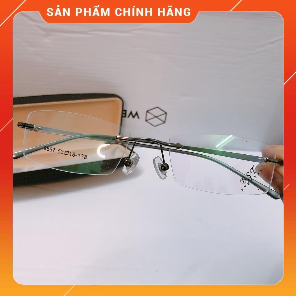 Gọng kính khoan danh nhân BST Nhật bản màu xám tro hợp kim titan siêu nhẹ
