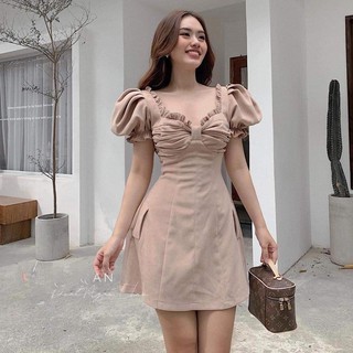 Đầm nhúm ngực tay phồng