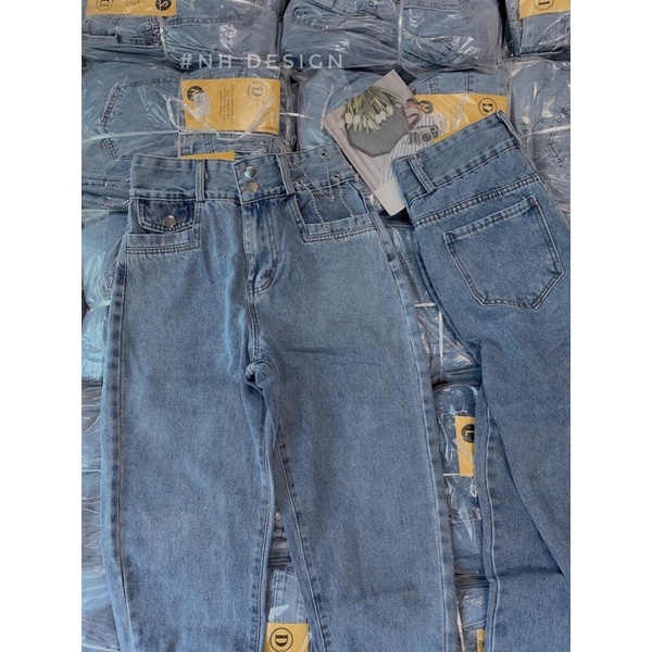 Quần jeans baggy lưng cao 2 khuy túi nắp xích cạp
