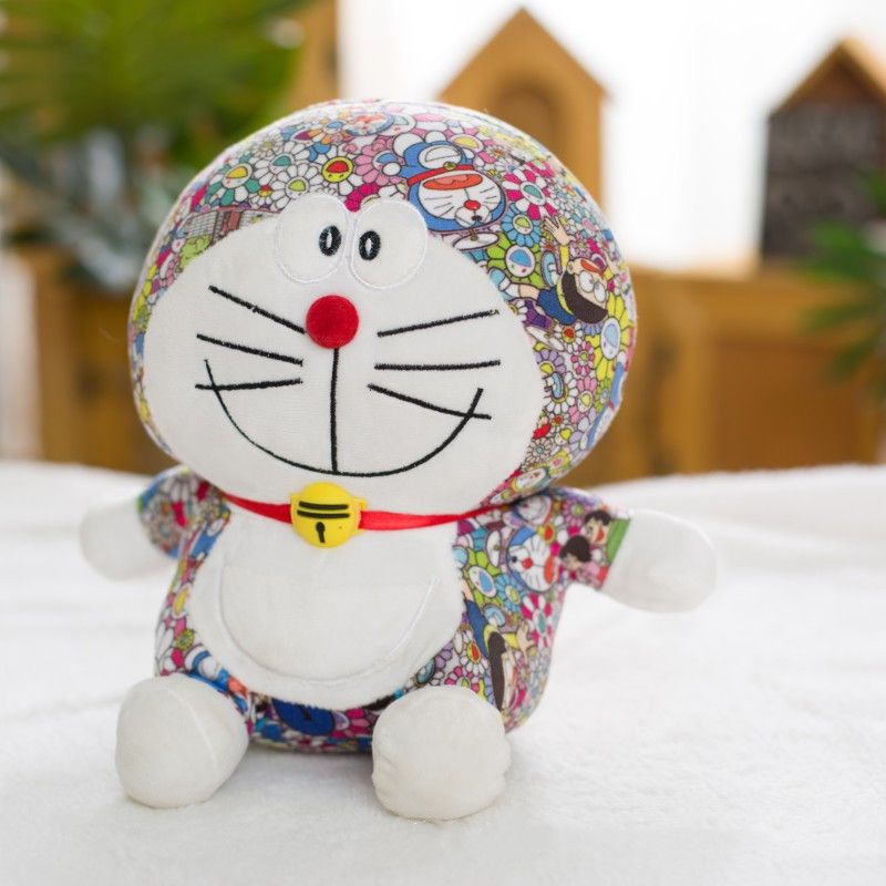 25cm Cartoon Doraemon Doll Plush Toy Sunflower Print Doraemon Doll Children'S Birthday Gift