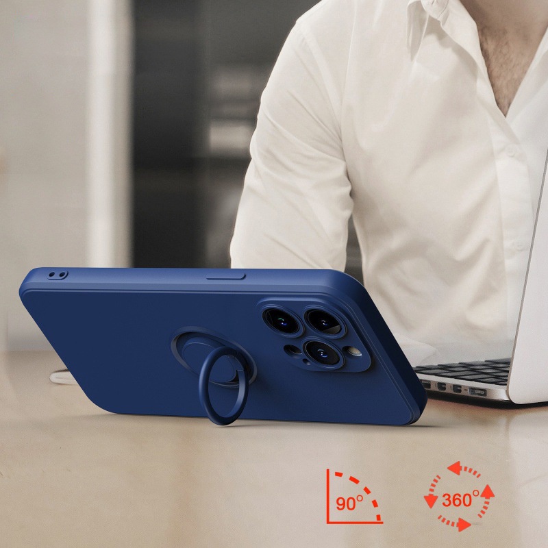 Ốp Lưng iP 14 Pro / 14 Pro Max / 14 Plus / 14 Vỏ Điện Thoại Silicon Dẻo Màu Trơn Kèm Ring Có Lót Nỉ - Minh An Saigon