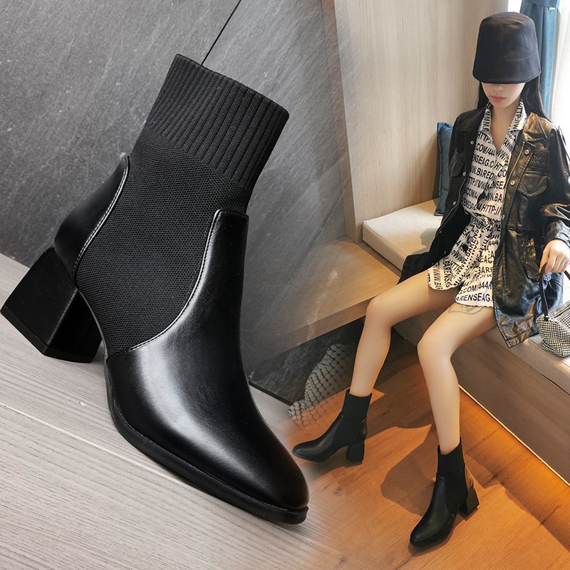 Giày Boot Cao Gót Mũi Vuông Thời Trang Sành Điệu