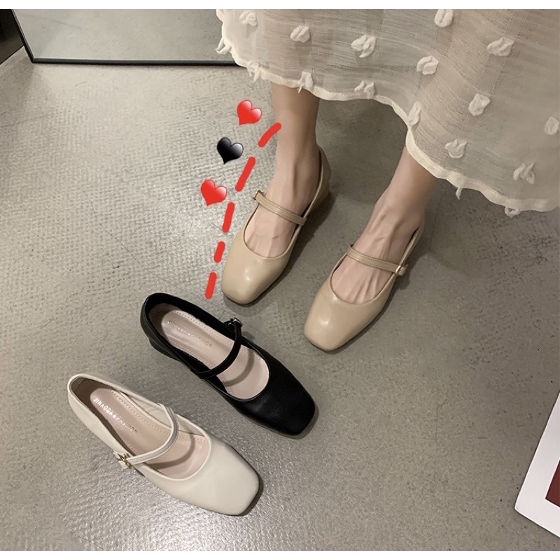 Giày búp bê có quai Mary Jane mũi vuông da PU mềm đế cao 3.5cm thanh lịch cổ điển Yannie Lolita