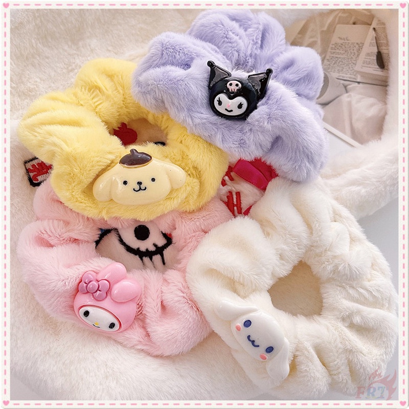 ☀ Dây Buộc Tóc Hình Cinnamoroll / Melody / Kuromi / Pom Pom Purin Hoạt Hình Nhồi Bông Xinh Xắn ☀ 1 Dây Cột Tóc Co Giãn Thời Trang Ngọt Ngào