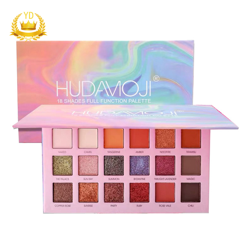 [Hàng mới về] Bảng phấn mắt HUDAmoji 18 màu sắc cầu vồng trang điểm lấp lánh