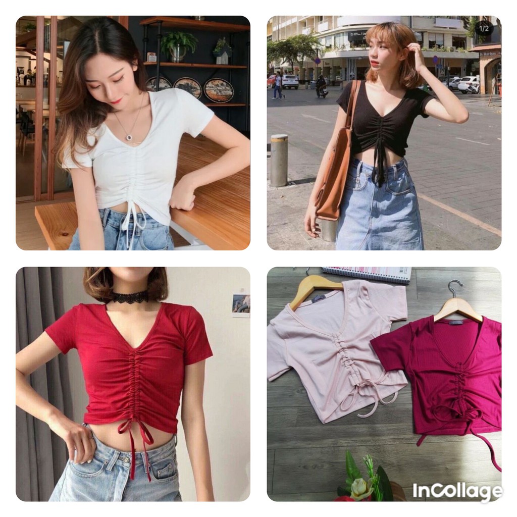 Áo Thun Nữ - Áo Croptop Rút Dây Tay Ngắn - Thời Trang Nữ AnAn - CRT15